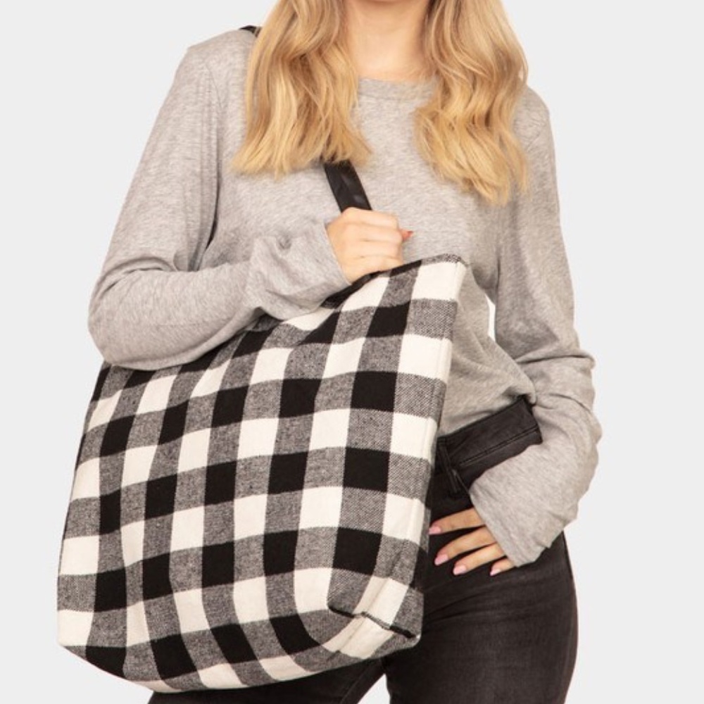 COPY - Buffalo Plaid Tote Bag Black and White